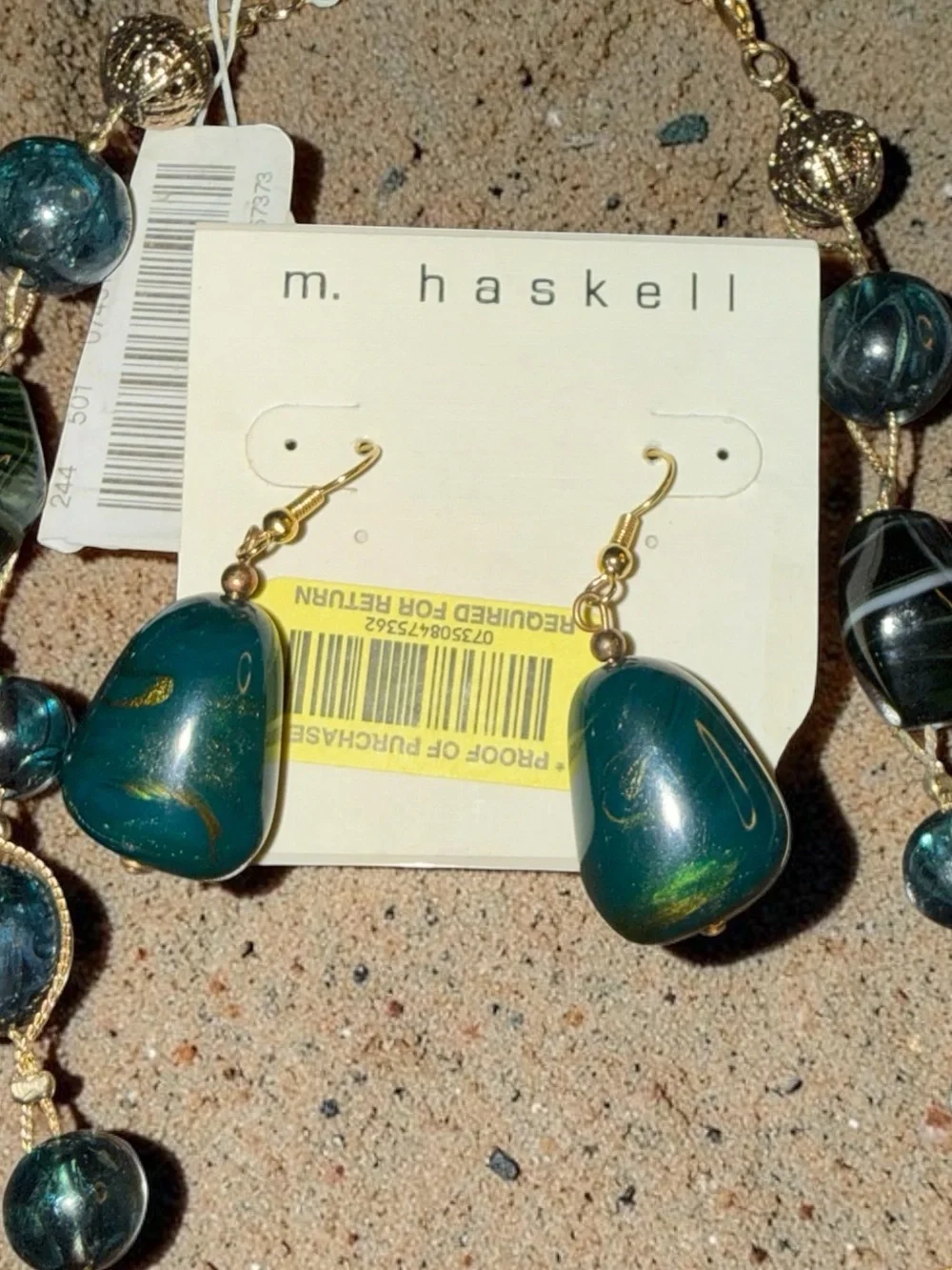 M. Haskell Gold Tone Green Beaded Necklace & Earrings Set